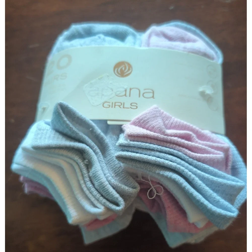Apana 20 Pairs Toddler Girls Ankle Socks Pink White Grey Size 4-6 NEW